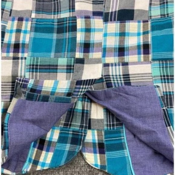 TALBOTS Plaid Madras Quilted Turquoise, White & Black Blazer Jacket SZ 10 & 12 - Picture 6 of 12